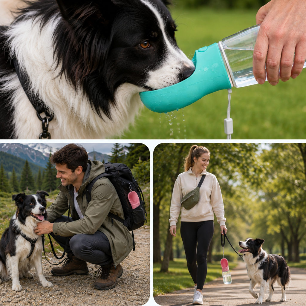 Personalized Dog Water Bottle with Drinking Feeder – Custom Pet Photo & Name Portable Travel Water Bottle for Dogs & Cats