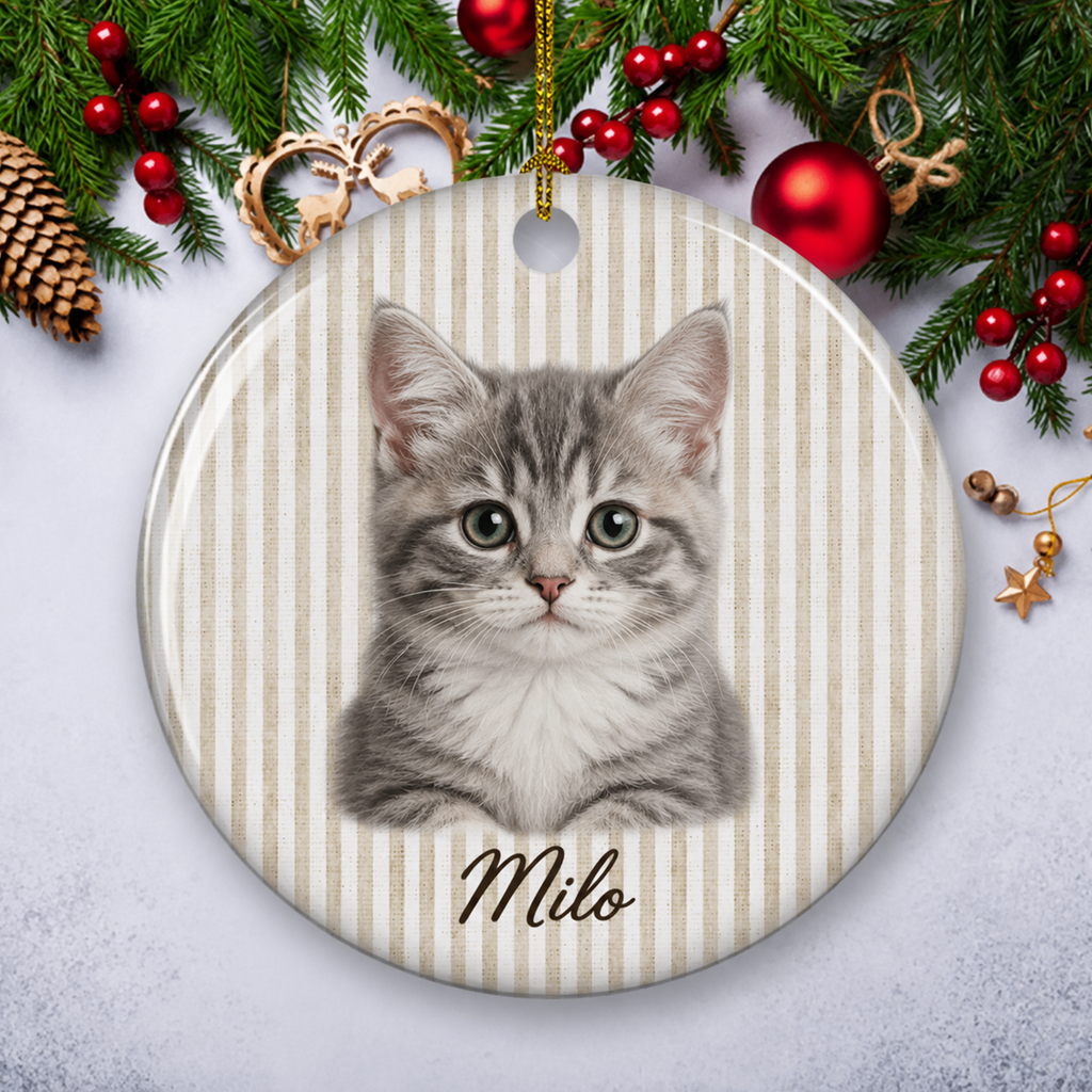 Personalized Pet Portrait Ceramic Ornament – Custom Dog & Cat Christmas Ornament with Name