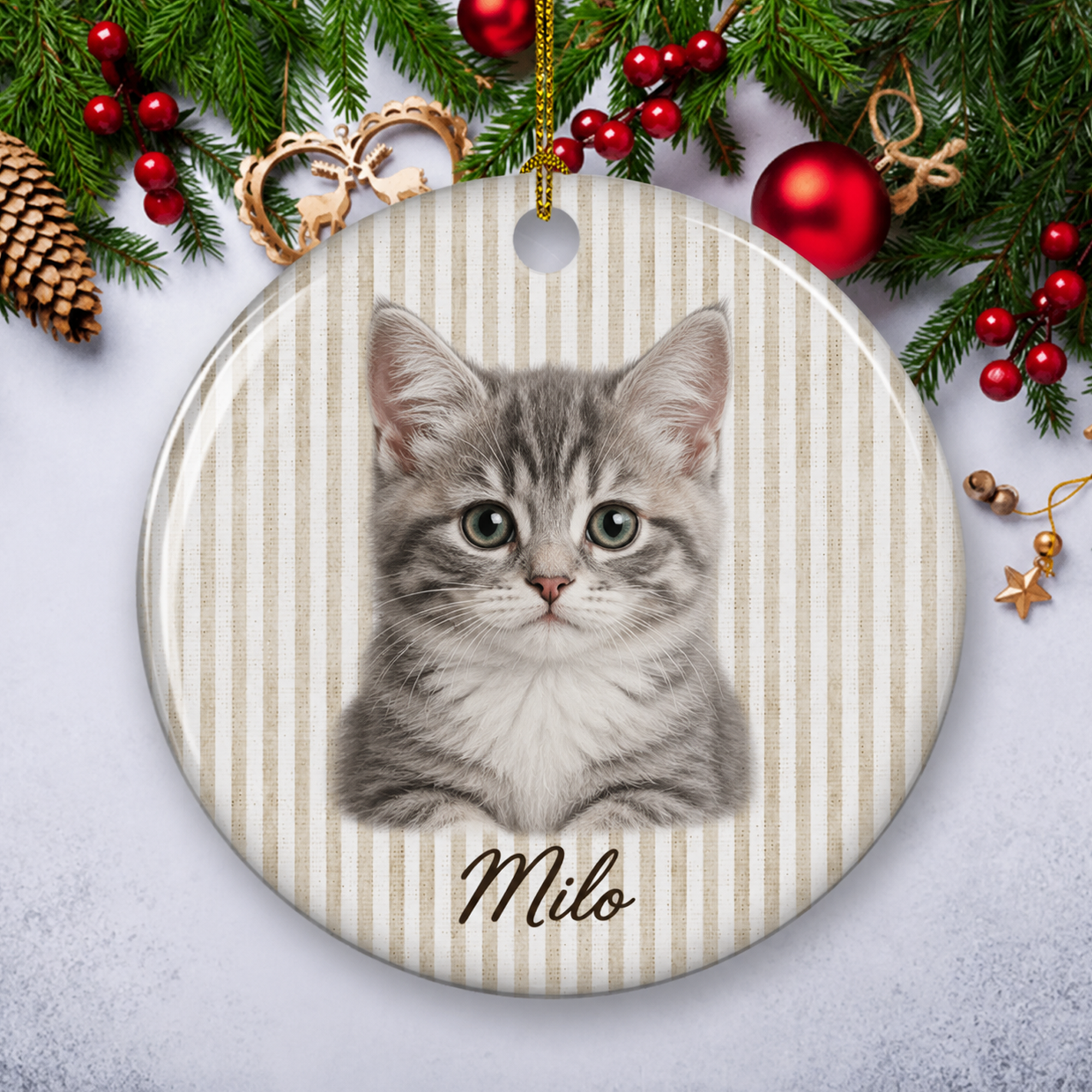 Personalized Pet Portrait Ceramic Ornament – Custom Dog & Cat Christmas Ornament with Name