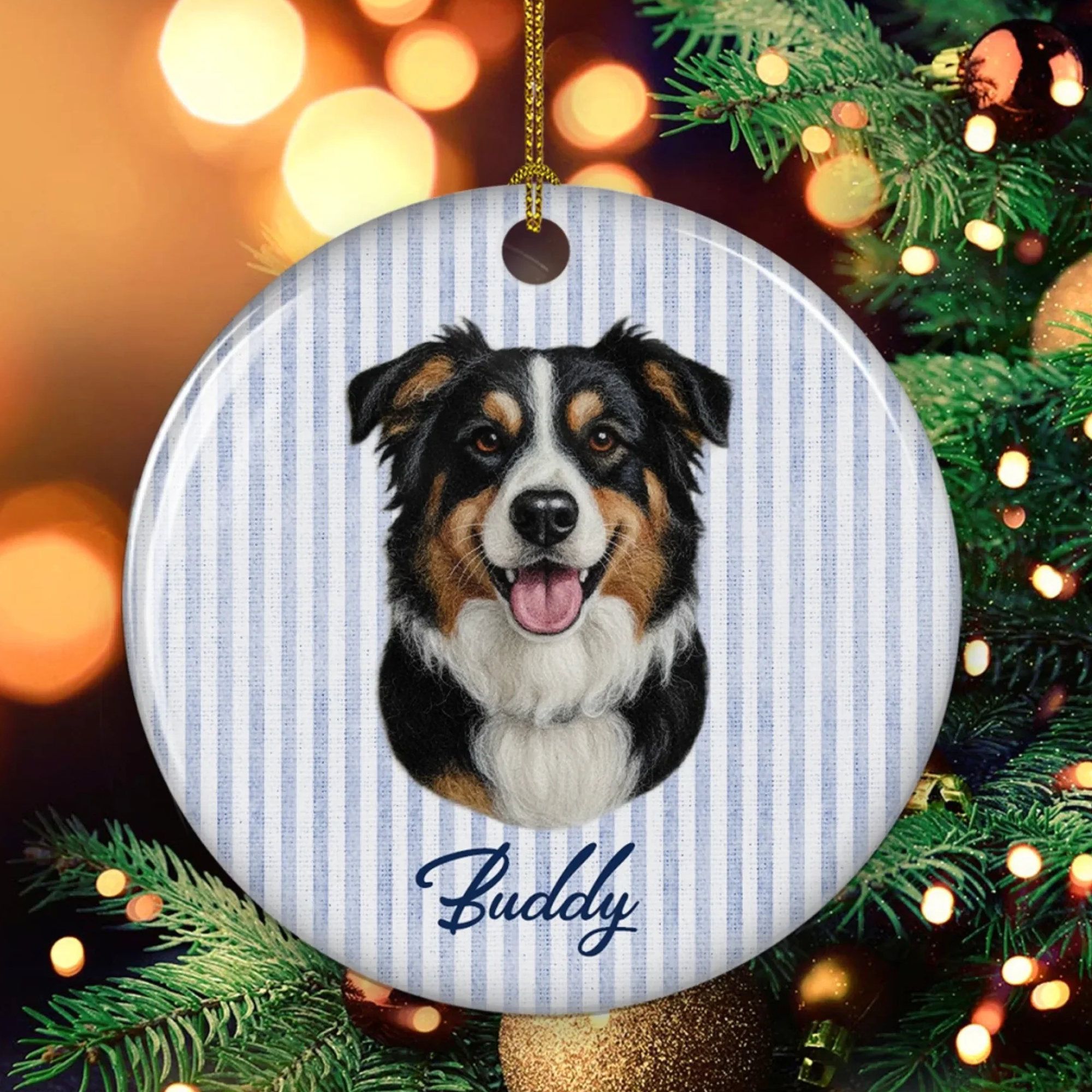 Personalized Pet Portrait Ceramic Ornament – Custom Dog & Cat Christmas Ornament with Name