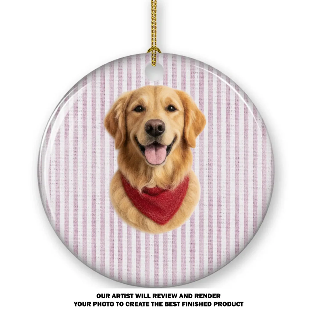 Personalized Pet Portrait Ceramic Ornament – Custom Dog & Cat Christmas Ornament with Name