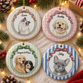 Custom Pet Portrait Ornament With Name: Cute Dog Cat Photo Striped Ornament, Pet Face Checkered Ornament, Pet Memorial Gift, Pet Owner Gift